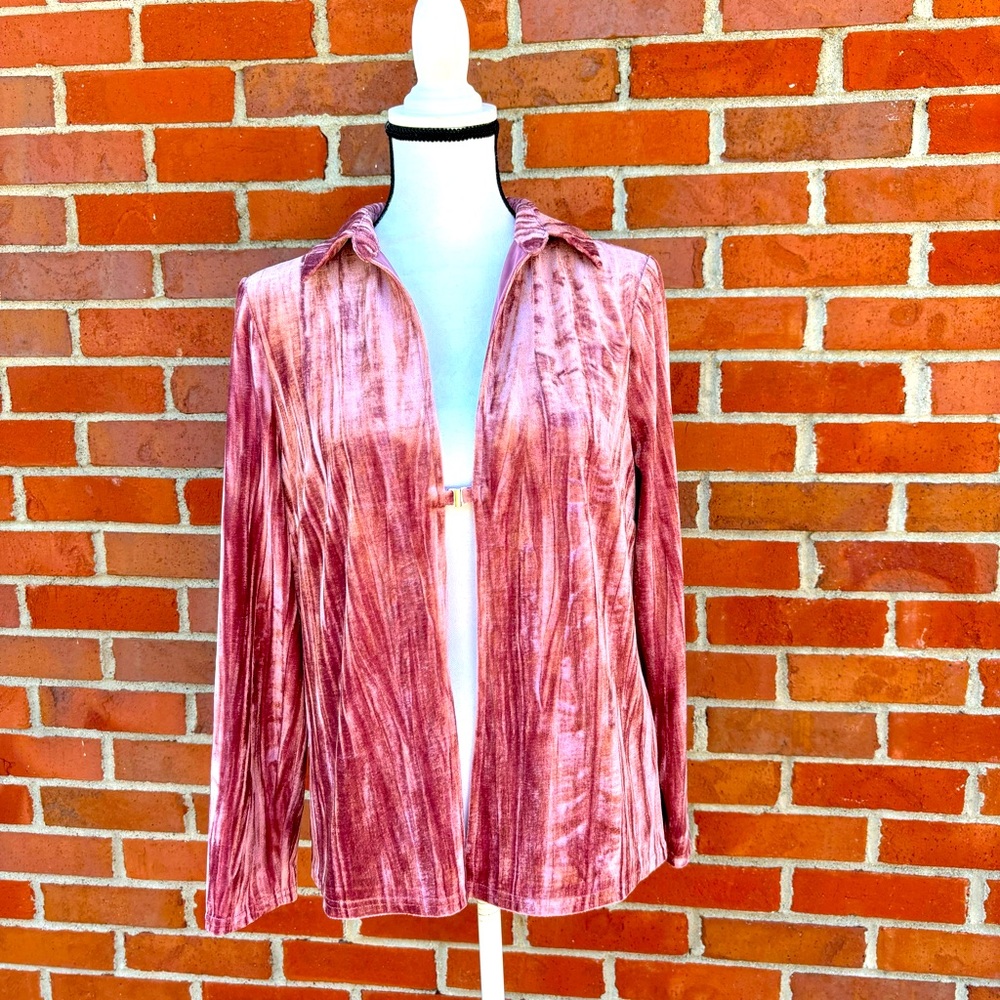 Versona Crushed Velvet Purple/ Pink Clasp Long Sleeve Cardigan Womens Medium